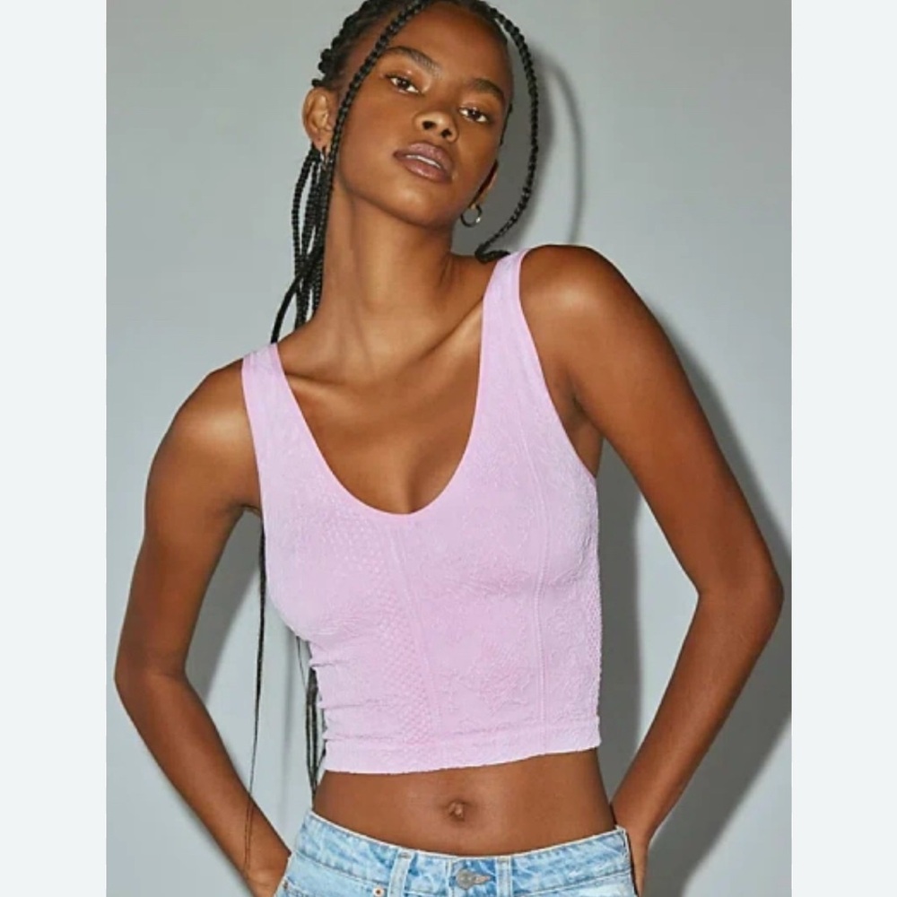 Out From Under Plunge Tapestry Jacquard Seamless Knit Cami XS Rose